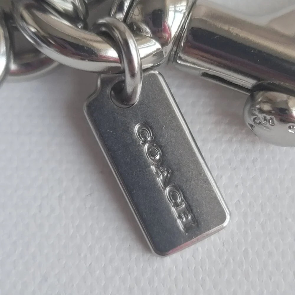Coach Heart Bolt Print Black Coated Canvas CW475 Mirror Bag Charm Key Chain